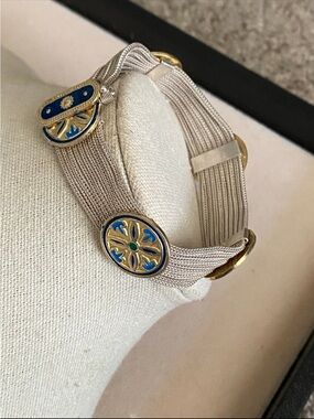Vintage Sterling Silver Enamel Medallion Bracelet 925